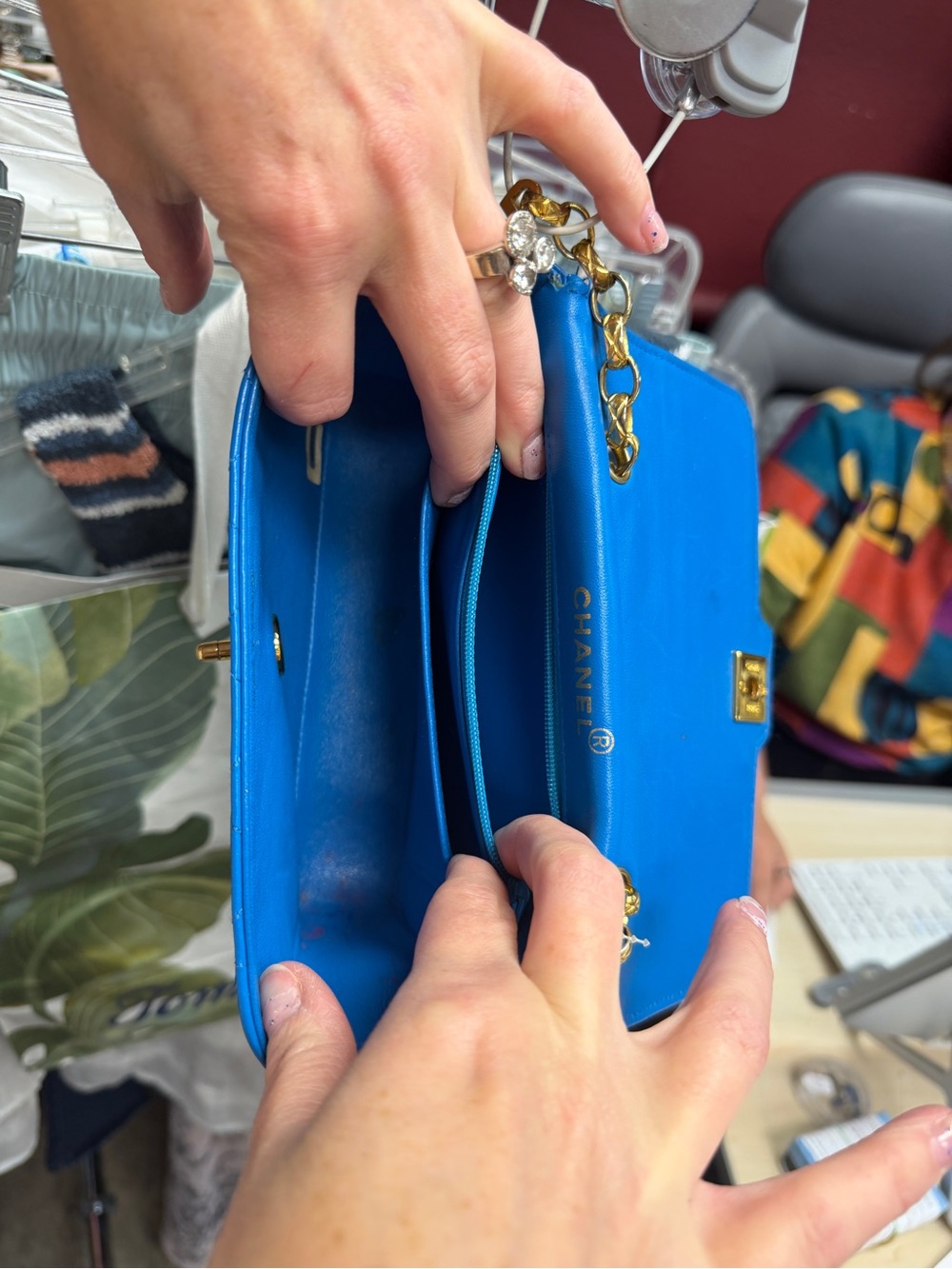 CHANEL Blue Quilted Lambskin Crossbody with Gold Chain - Picture 11 of 13